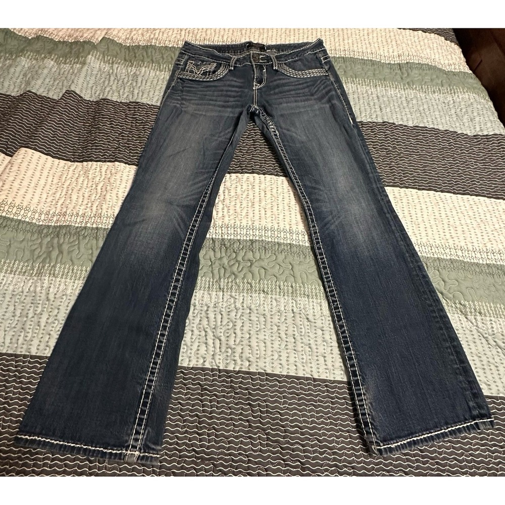 VIGOSS Bootcut Jeans Dark Wash Contrast Stitch Y2K Denim RN 110712